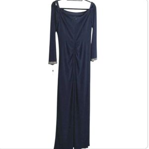 Adrianna Pappel Gown, Size 10, Midnight Navy, Jersey, Long Sleeve, Ruching, NEW!